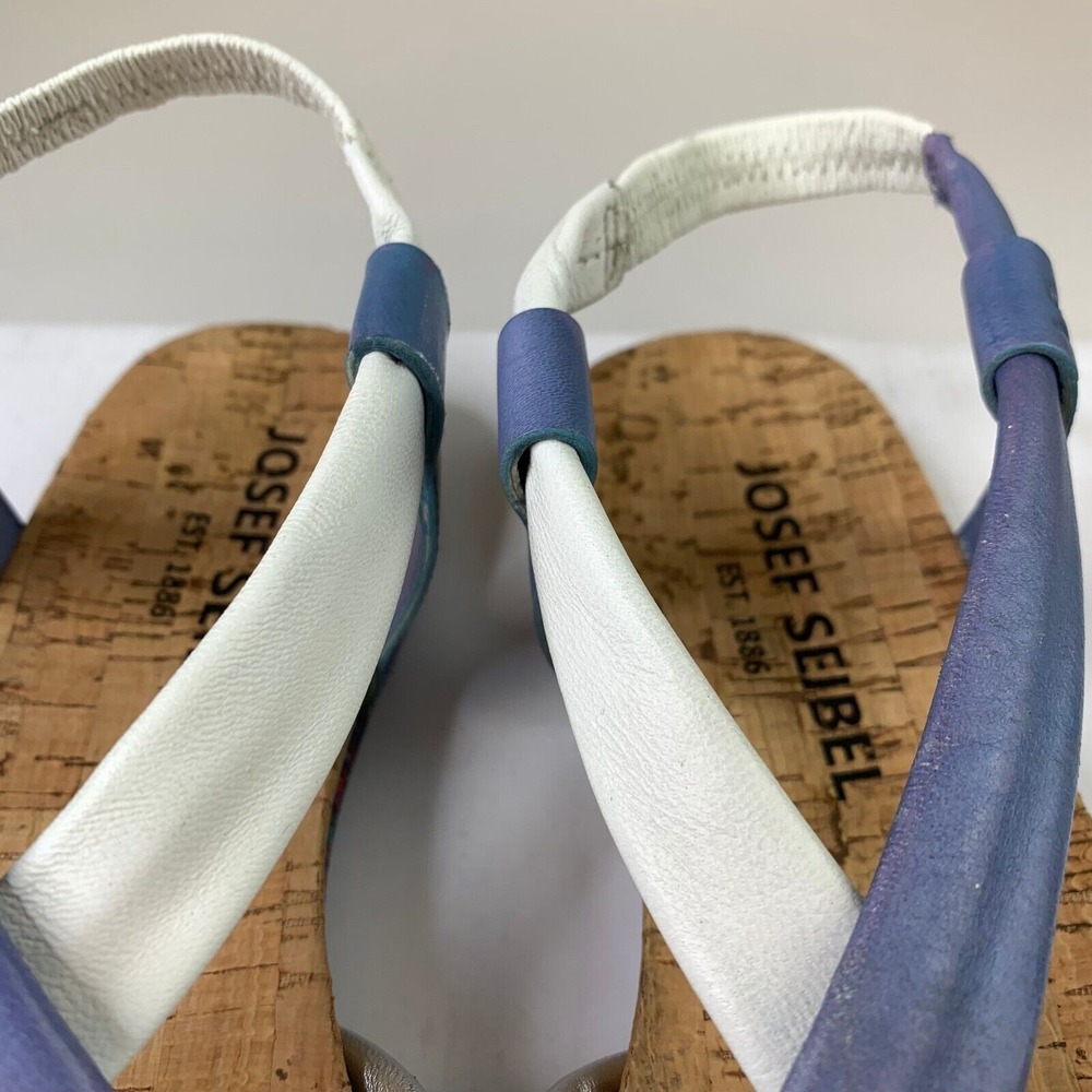 Josef Seibel Womens Henriette Sandal Blue Silver Cross Over Strap Flat Sz 6.5/37 - Picture 10 of 13